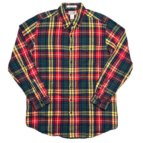 L.L. Bean Traditional Fit Green Red Blue Yellow Plaid Flannel Shirt Men MED Tall - Picture 1 of 8
